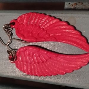 Pink angel wings earrings with a fishback hook